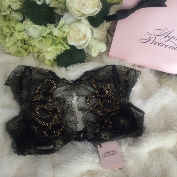 NEW! AGENT PROVOCATEUR SOIREE KIMIKO BLACK GOLD BEADED EMBELLISHED COUTURE BRA 4 - Picture 4 of 9